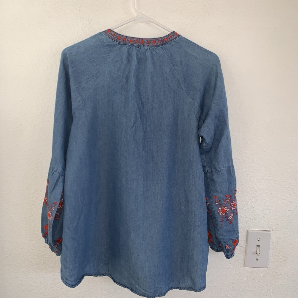 Women Embroidered Tunic Top Orange Tassel Boho Peasant‎ Long Sleeve - Picture 5 of 8